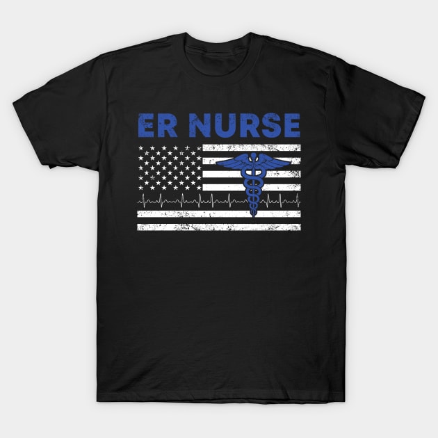 Emergency Room with American Flag Vintage - ER Nurse T-Shirt by neonatalnurse